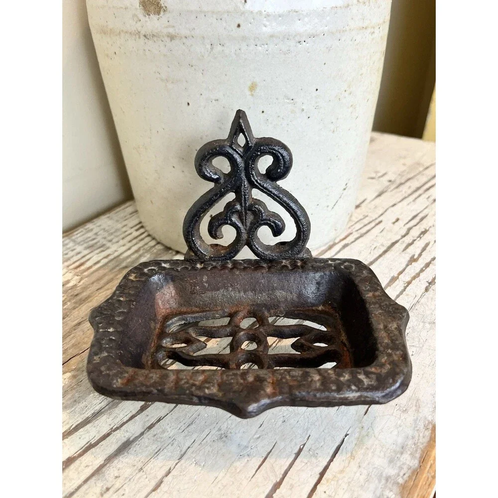 Cast Iron Farmhouse Footed Soap Dish Rustic Black Brown 6